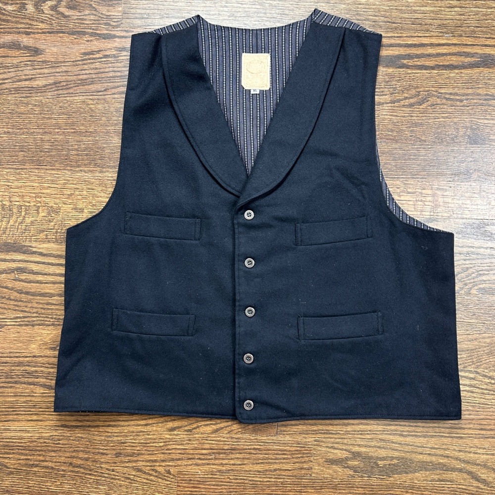 WAH Maker Outfitters Vest Mens XL Black Wool Western Striped Adjustable Back